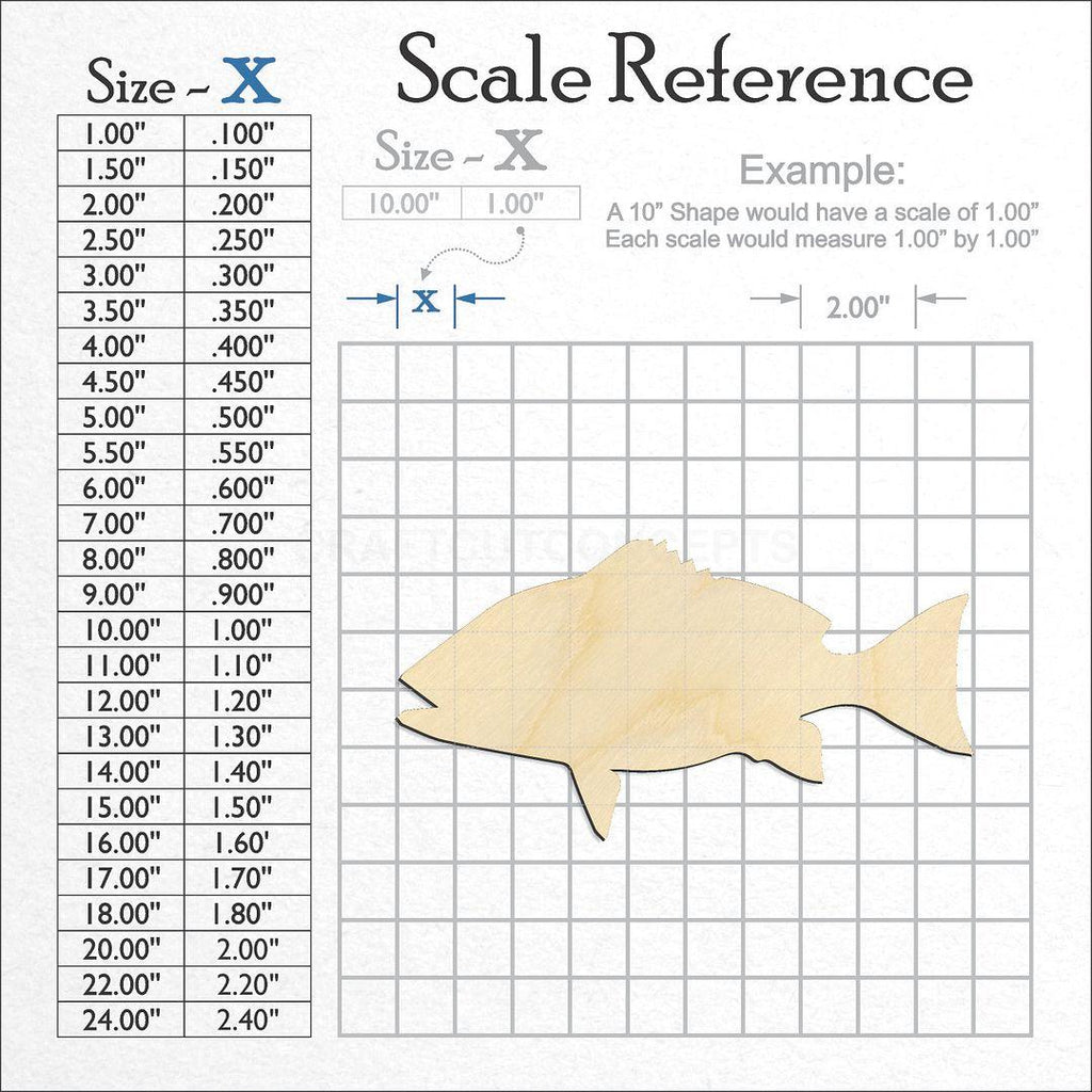 A scale and graph image showing a wood Red Snapper craft blank