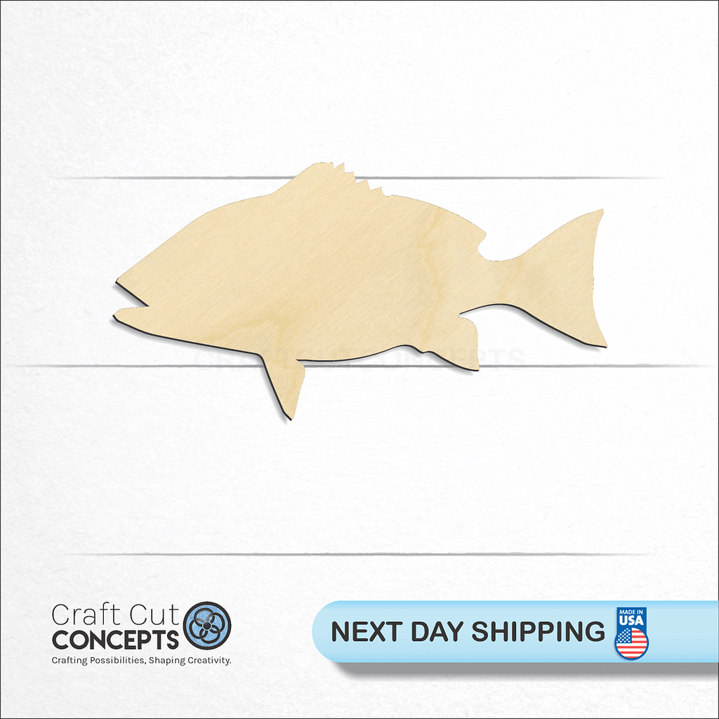 Craft Cut Concepts logo and next day shipping banner with an unfinished wood Red Snapper craft shape and blank