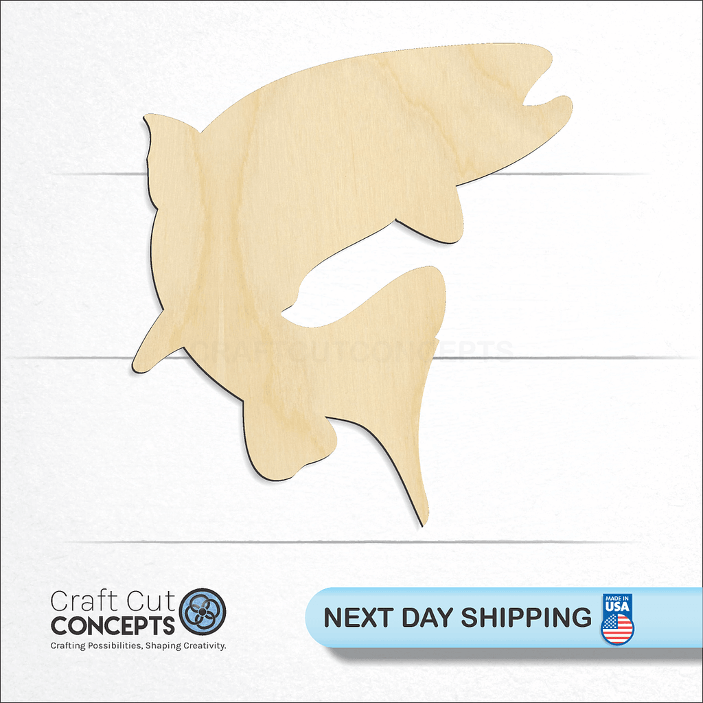 Craft Cut Concepts logo and next day shipping banner with an unfinished wood Salmon craft shape and blank