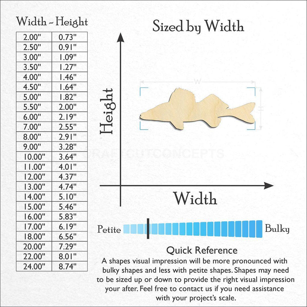 Sizes available for a laser cut Walleye craft blank