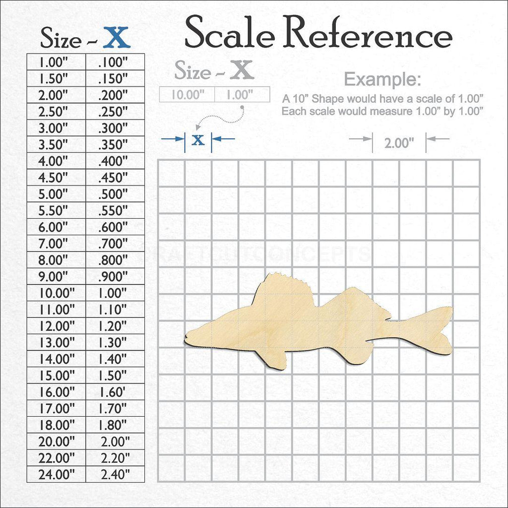 A scale and graph image showing a wood Walleye craft blank