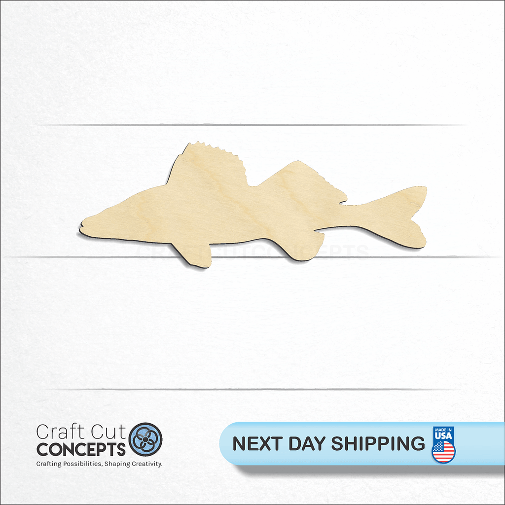 Craft Cut Concepts logo and next day shipping banner with an unfinished wood Walleye craft shape and blank