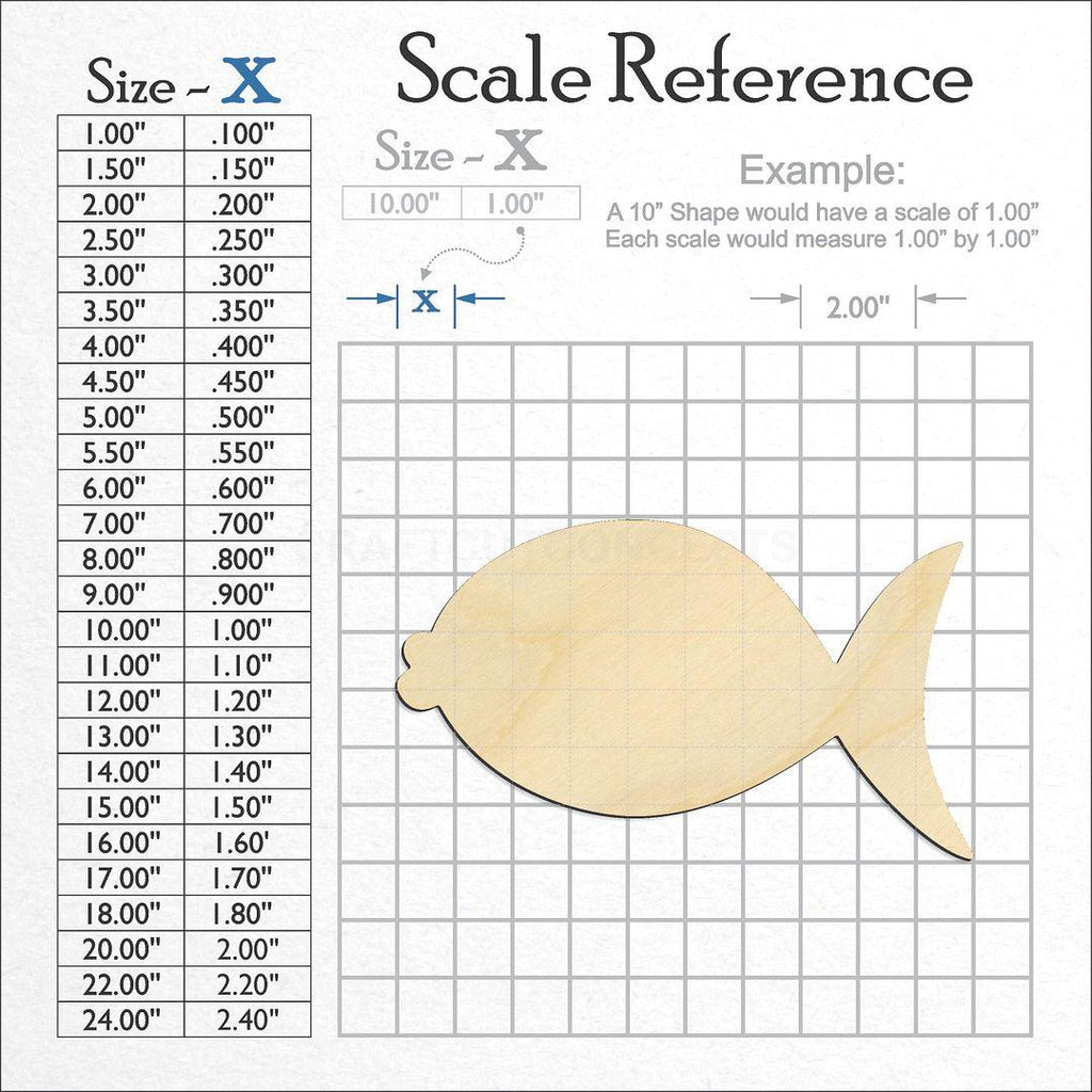 A scale and graph image showing a wood Lady Fish craft blank