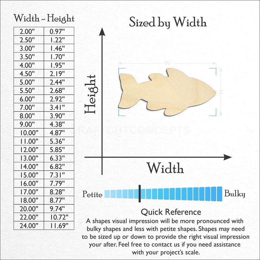 Sizes available for a laser cut  Fish craft blank