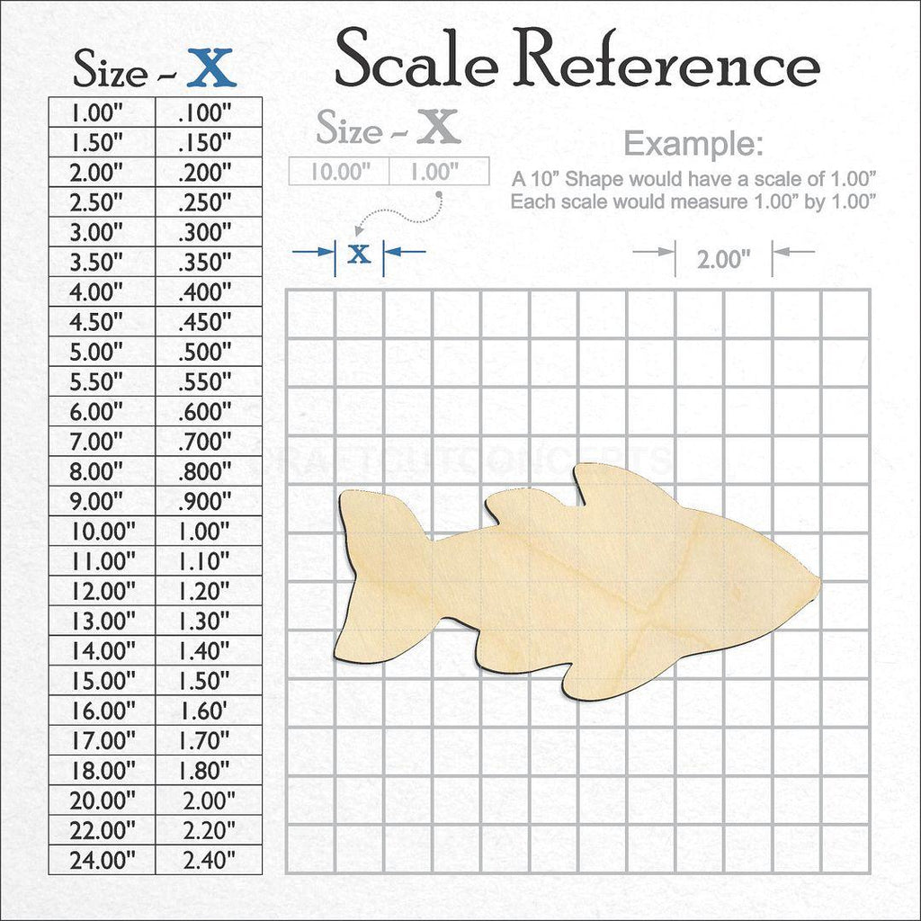 A scale and graph image showing a wood  Fish craft blank