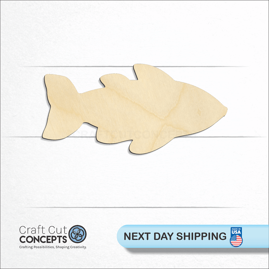 Craft Cut Concepts logo and next day shipping banner with an unfinished wood  Fish craft shape and blank