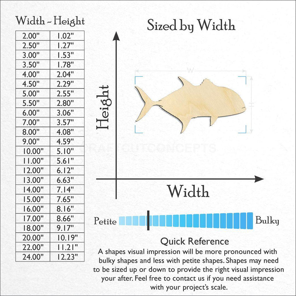 Sizes available for a laser cut Amberjack craft blank