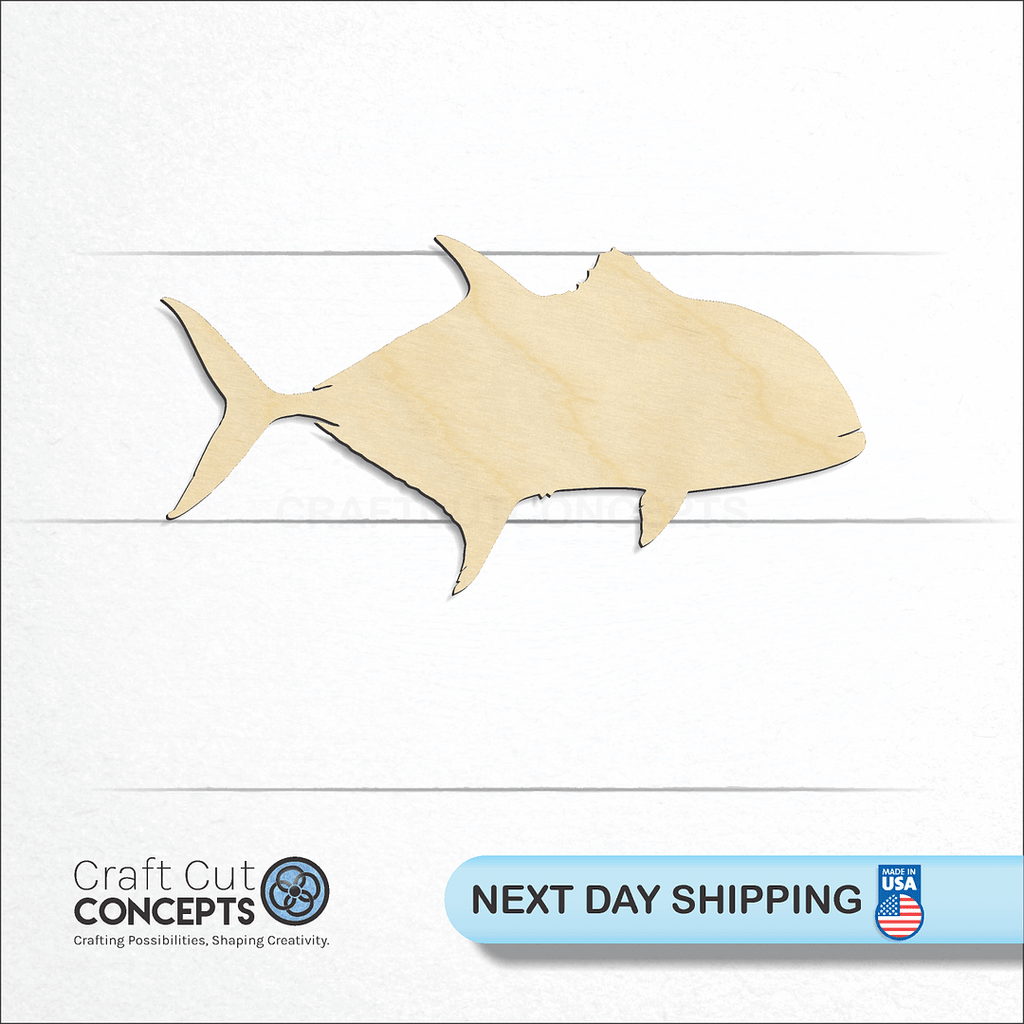 Craft Cut Concepts logo and next day shipping banner with an unfinished wood Amberjack craft shape and blank