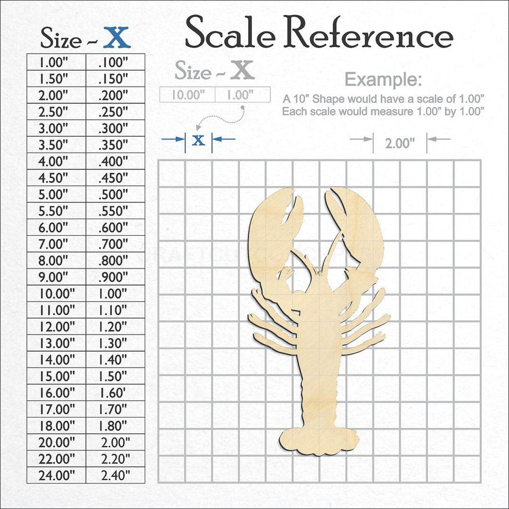 A scale and graph image showing a wood Crayfish craft blank