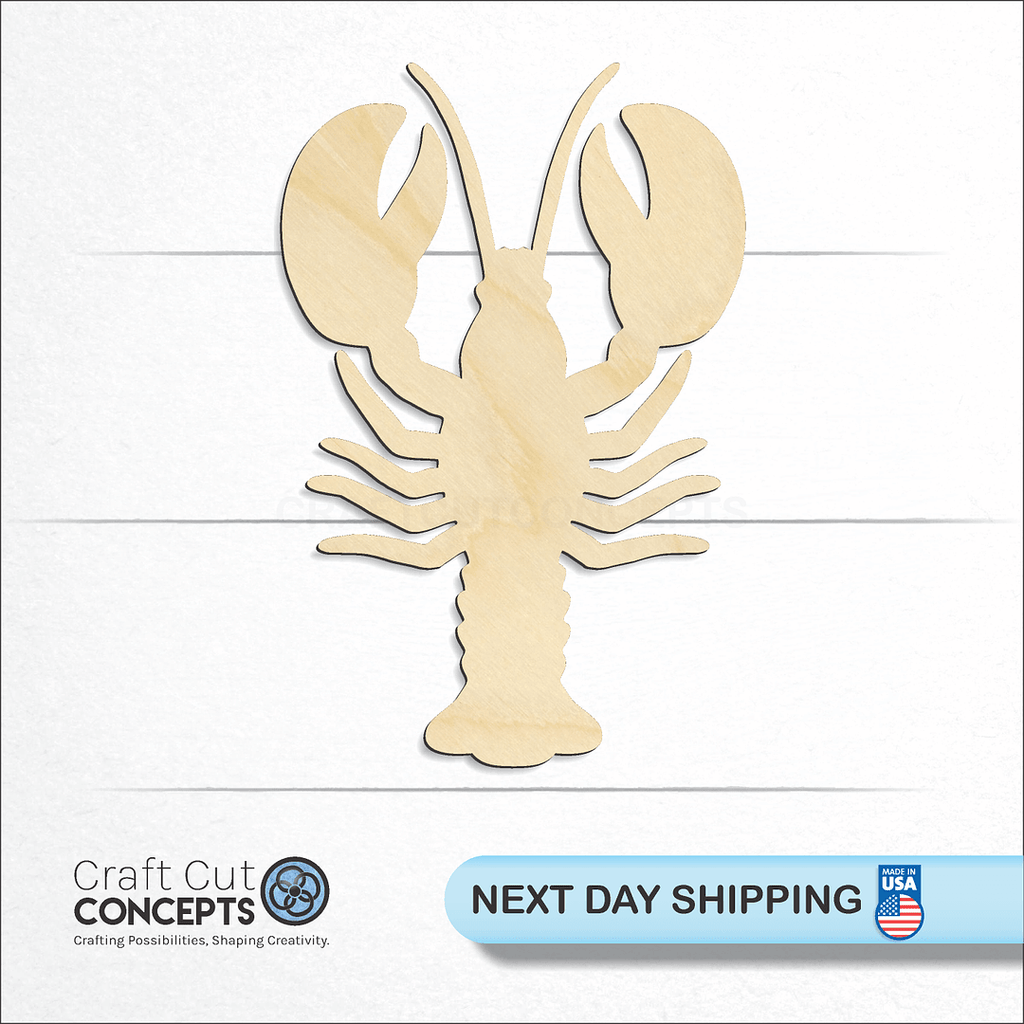 Craft Cut Concepts logo and next day shipping banner with an unfinished wood Lobster craft shape and blank