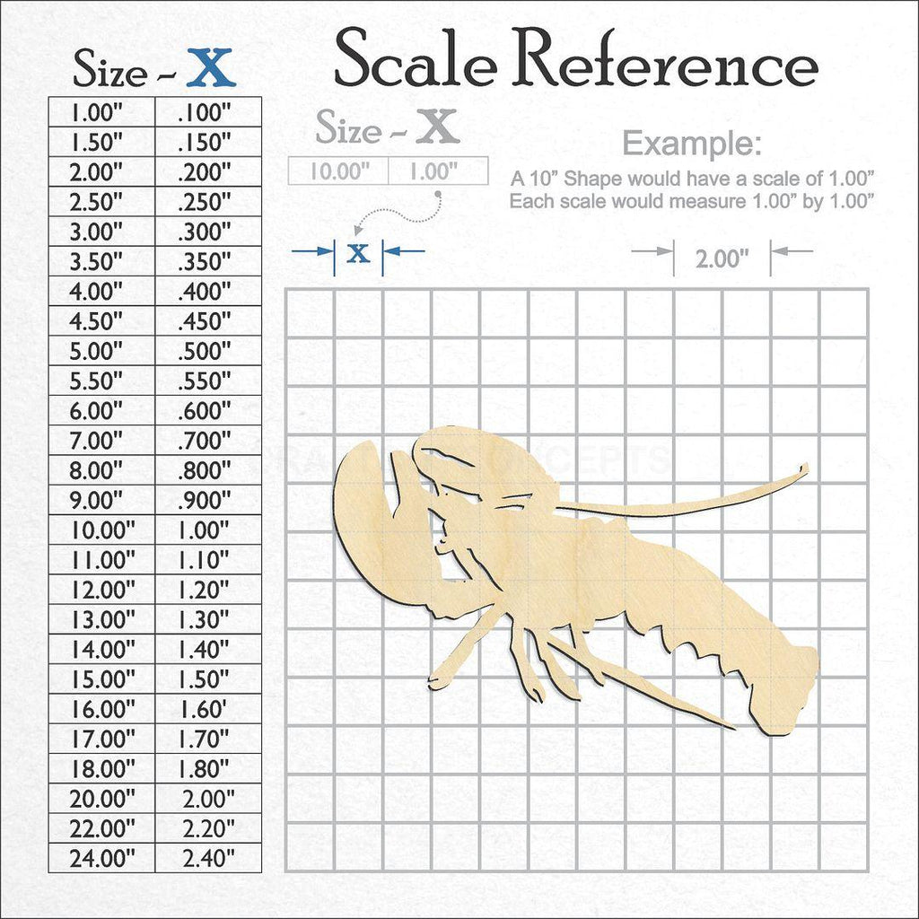 A scale and graph image showing a wood Lobster craft blank