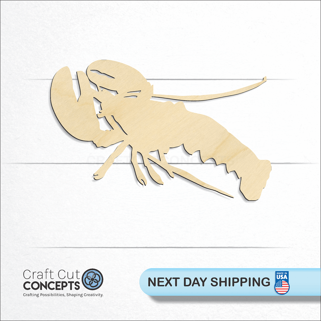 Craft Cut Concepts logo and next day shipping banner with an unfinished wood Lobster craft shape and blank