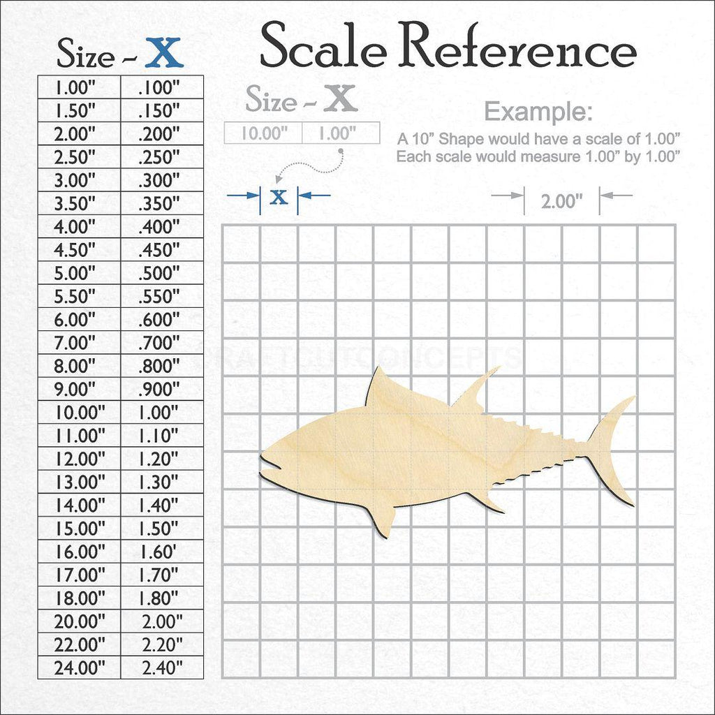 A scale and graph image showing a wood Tuna craft blank