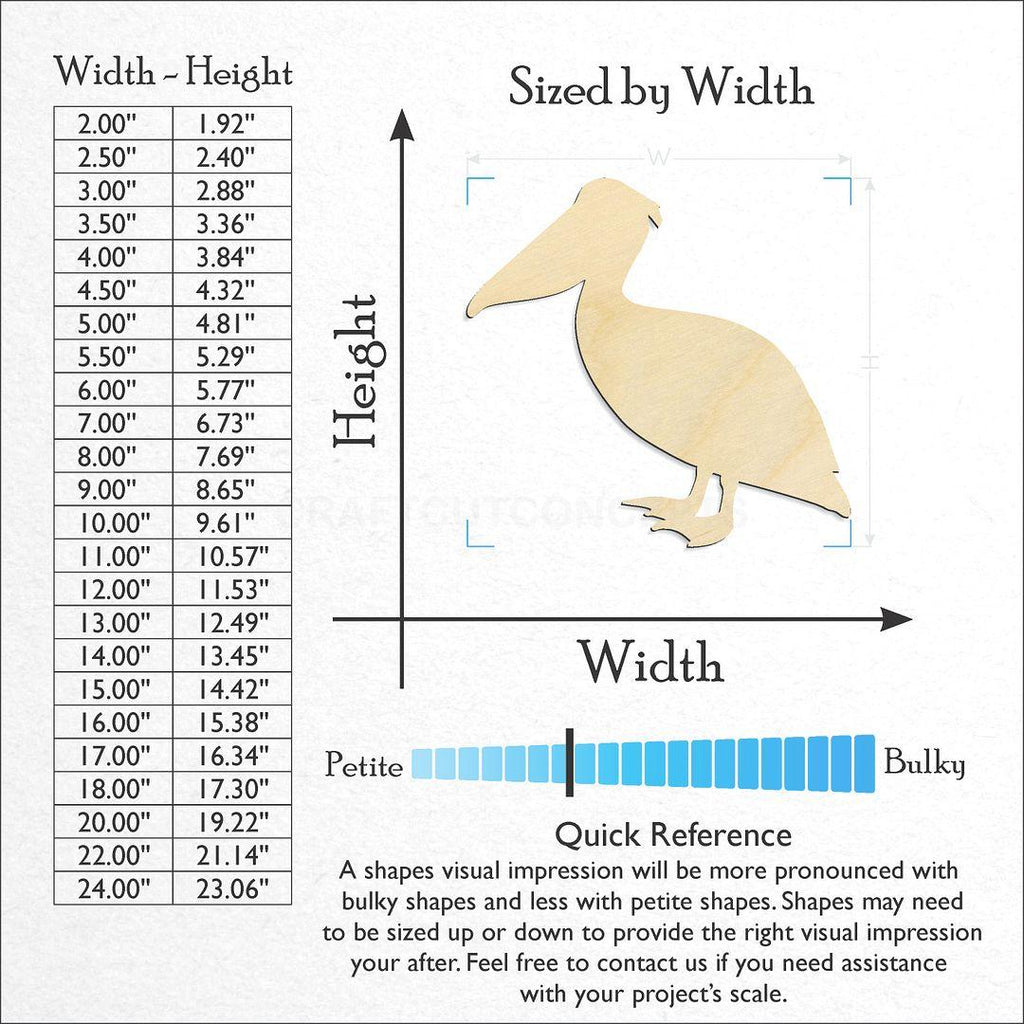 Sizes available for a laser cut Pelican craft blank