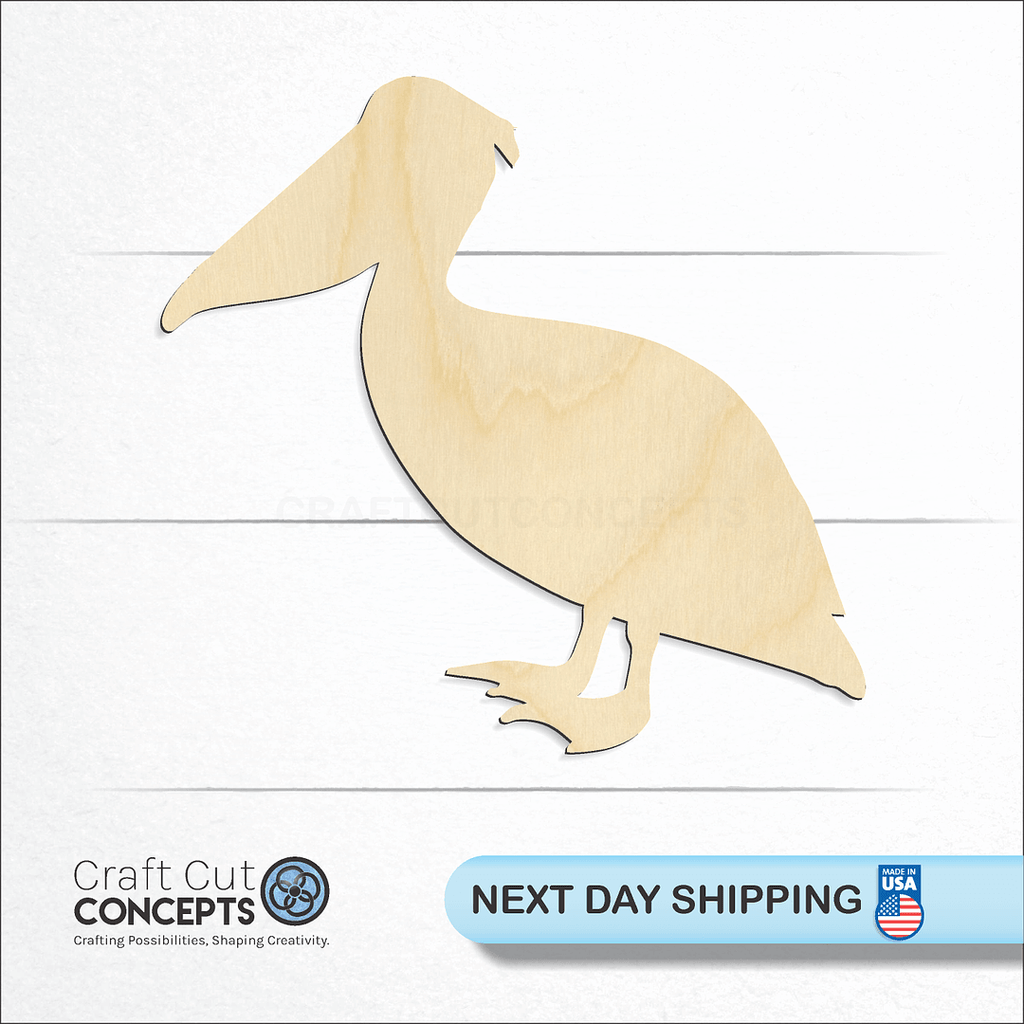 Craft Cut Concepts logo and next day shipping banner with an unfinished wood Pelican craft shape and blank