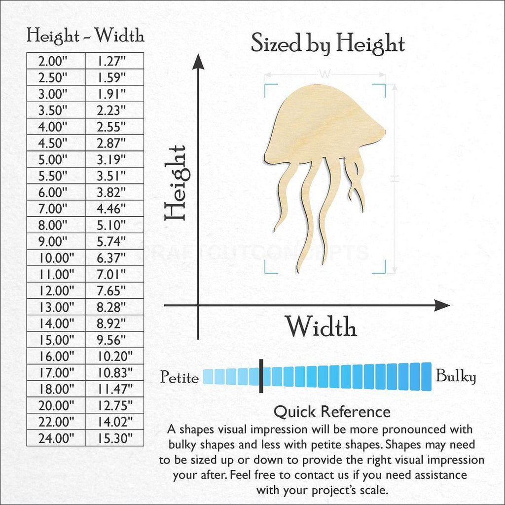 Sizes available for a laser cut Jelly Fish craft blank