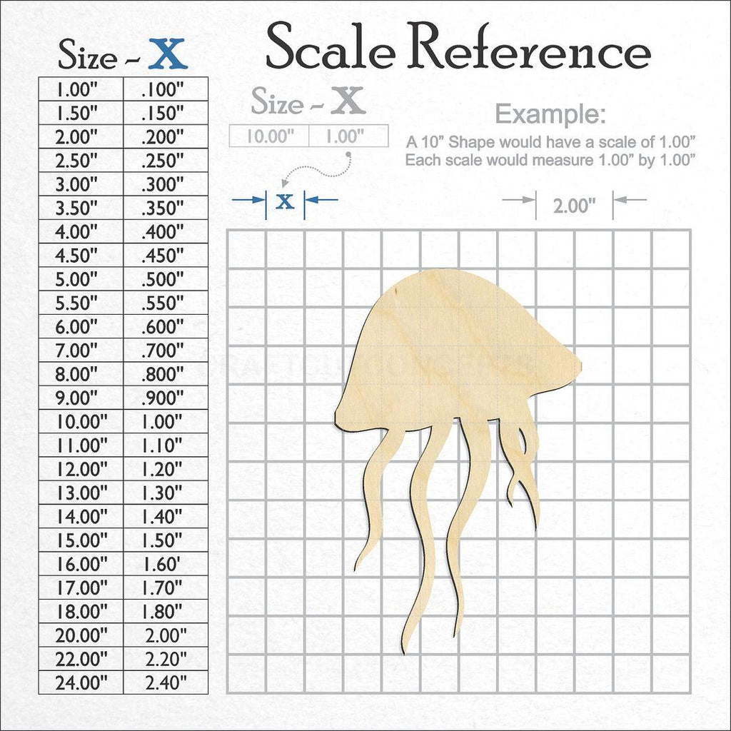 A scale and graph image showing a wood Jelly Fish craft blank