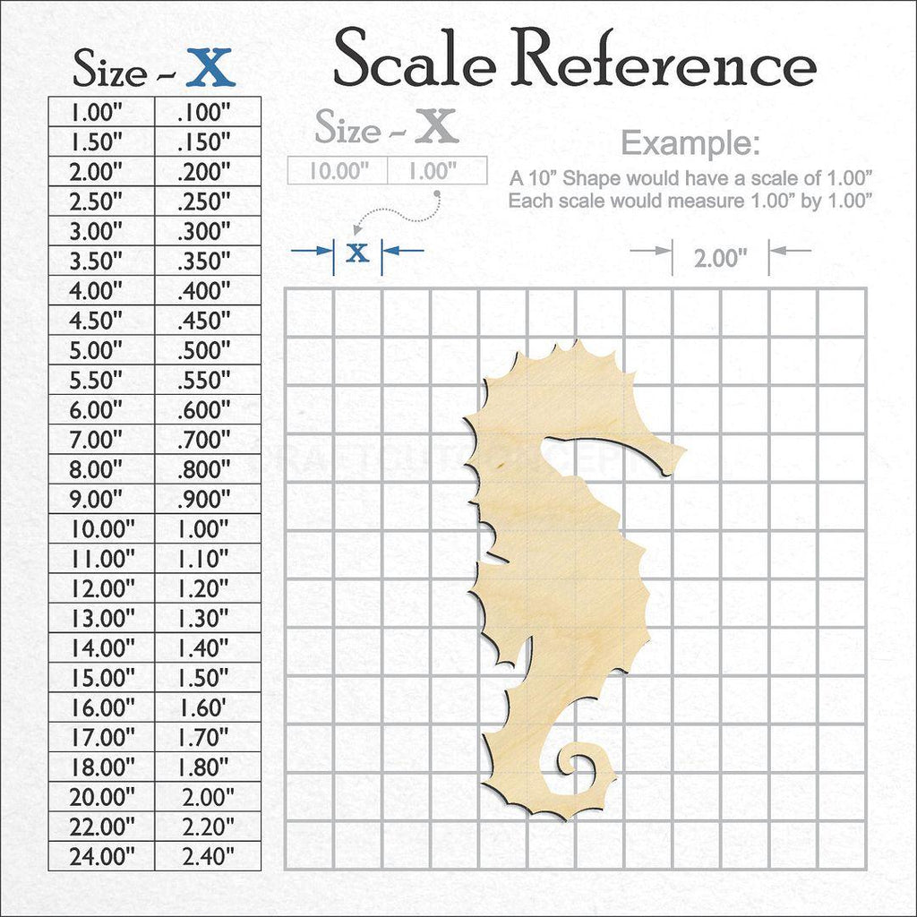 A scale and graph image showing a wood Sea Horse craft blank