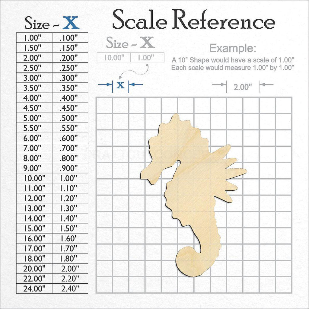 A scale and graph image showing a wood Sea Horse craft blank