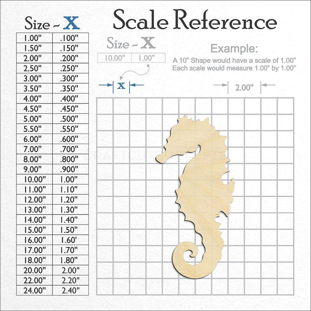 A scale and graph image showing a wood Sea Horse craft blank