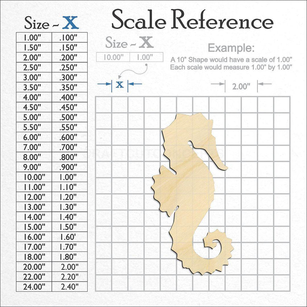 A scale and graph image showing a wood Sea Horse craft blank