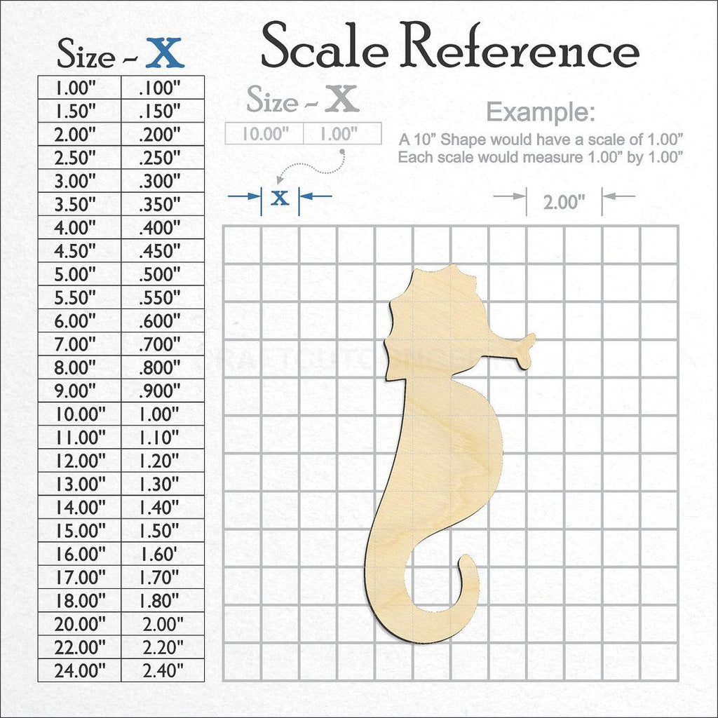 A scale and graph image showing a wood Sea Horse craft blank