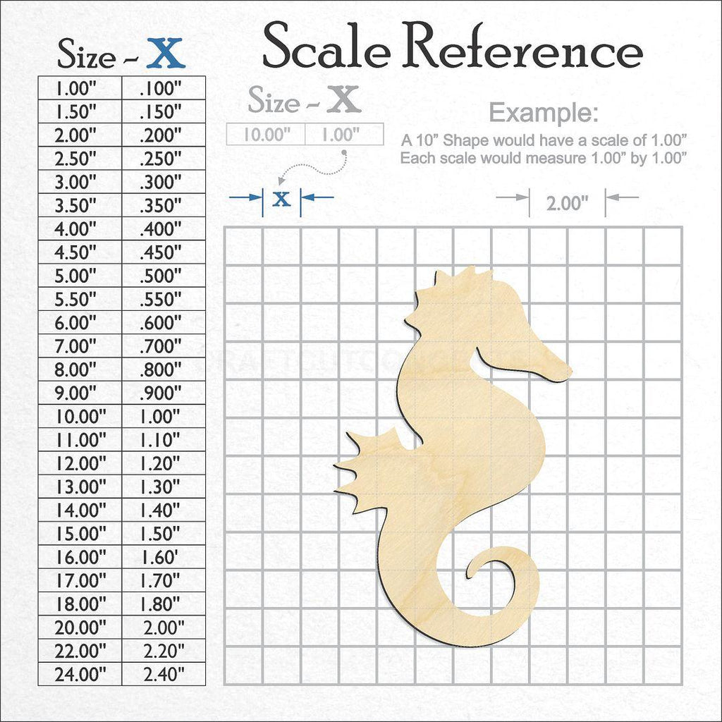 A scale and graph image showing a wood Sea Horse craft blank