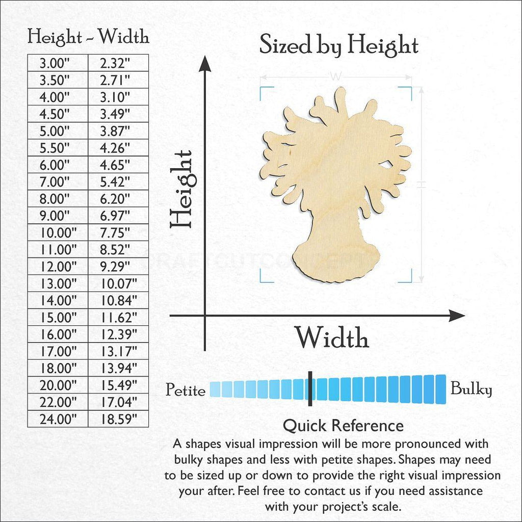 Sizes available for a laser cut sea anemone craft blank