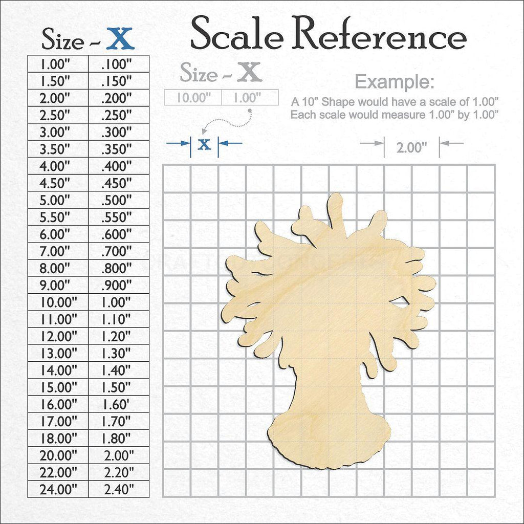 A scale and graph image showing a wood sea anemone craft blank