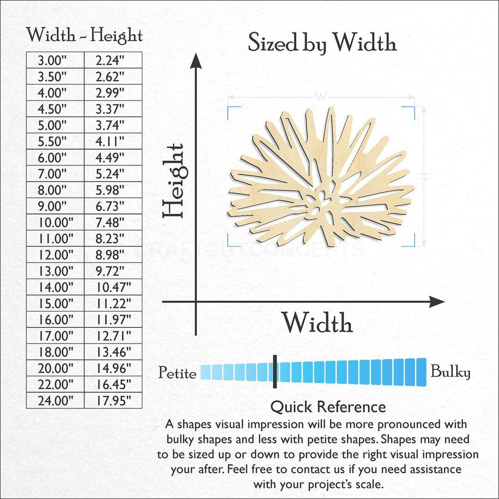 Sizes available for a laser cut sea urchin craft blank