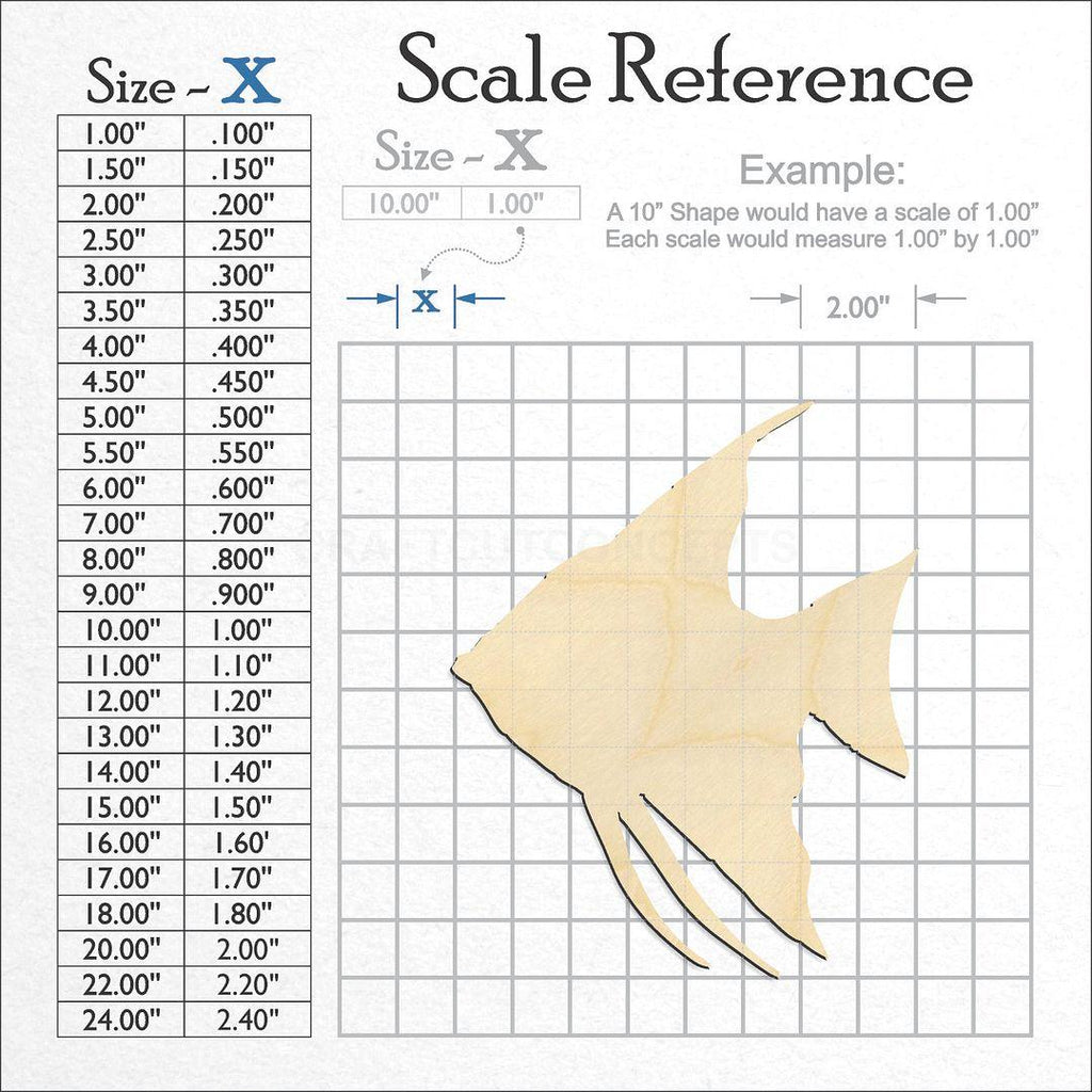 A scale and graph image showing a wood Angel Fish craft blank