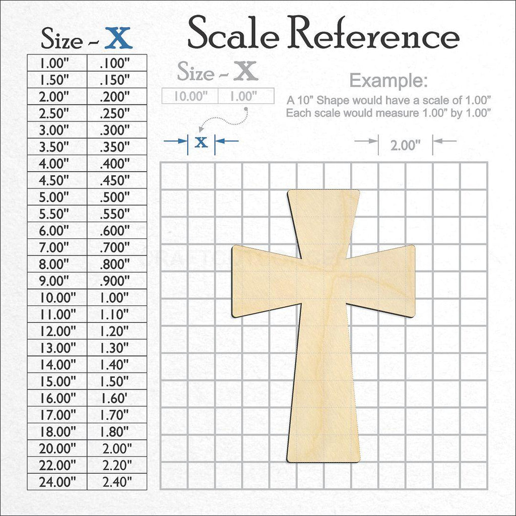 A scale and graph image showing a wood Germanic Cross craft blank