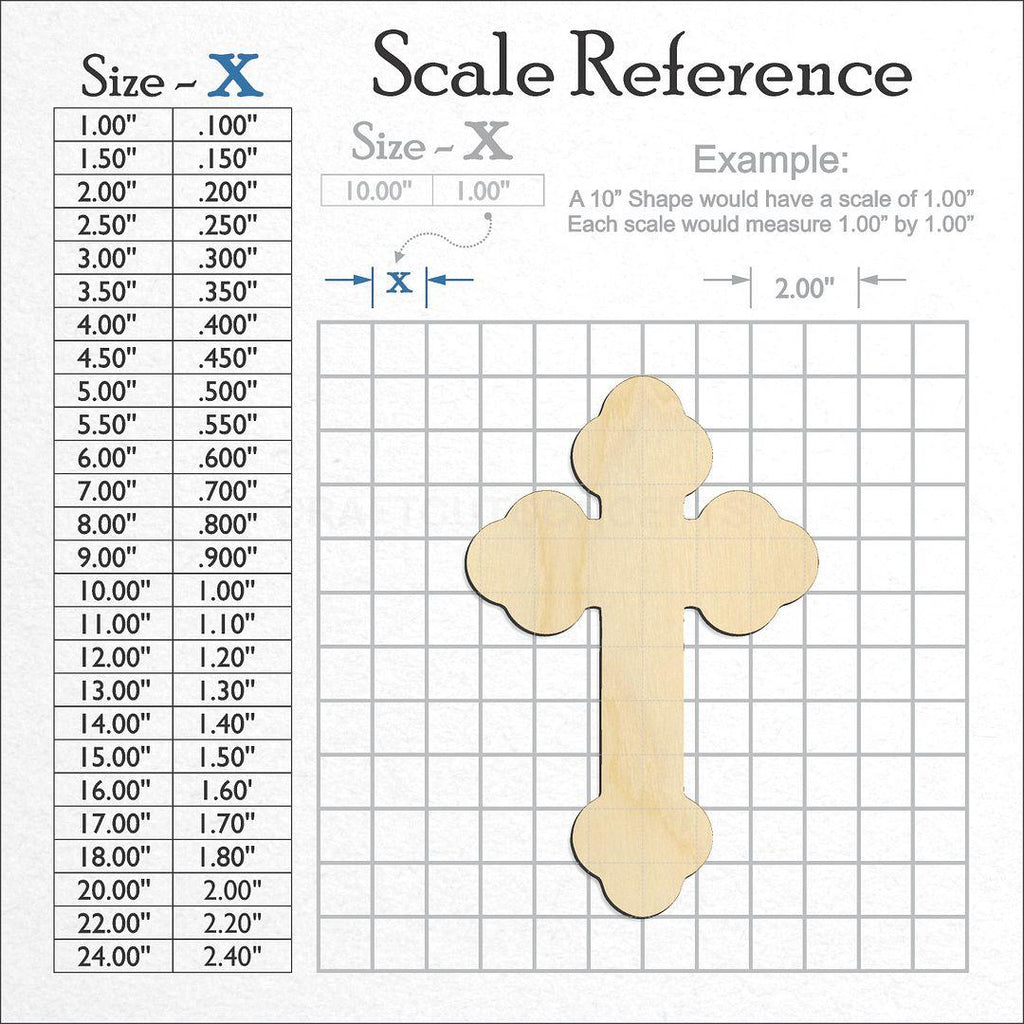 A scale and graph image showing a wood Victorian Cross craft blank