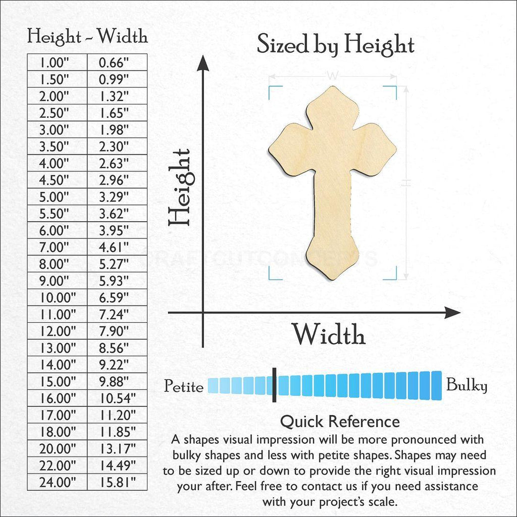 Sizes available for a laser cut Deco Cross craft blank