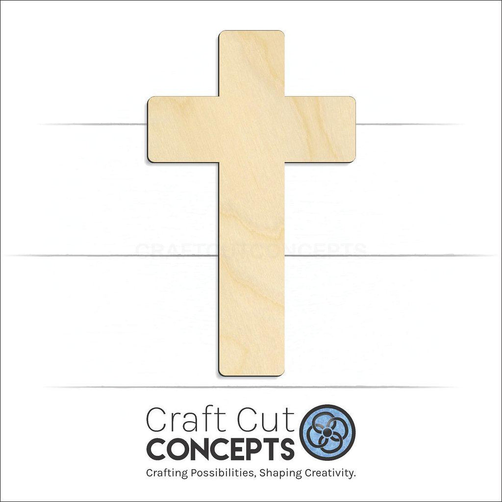 Craft Cut Concepts Logo under a wood Rounded Cross craft shape and blank