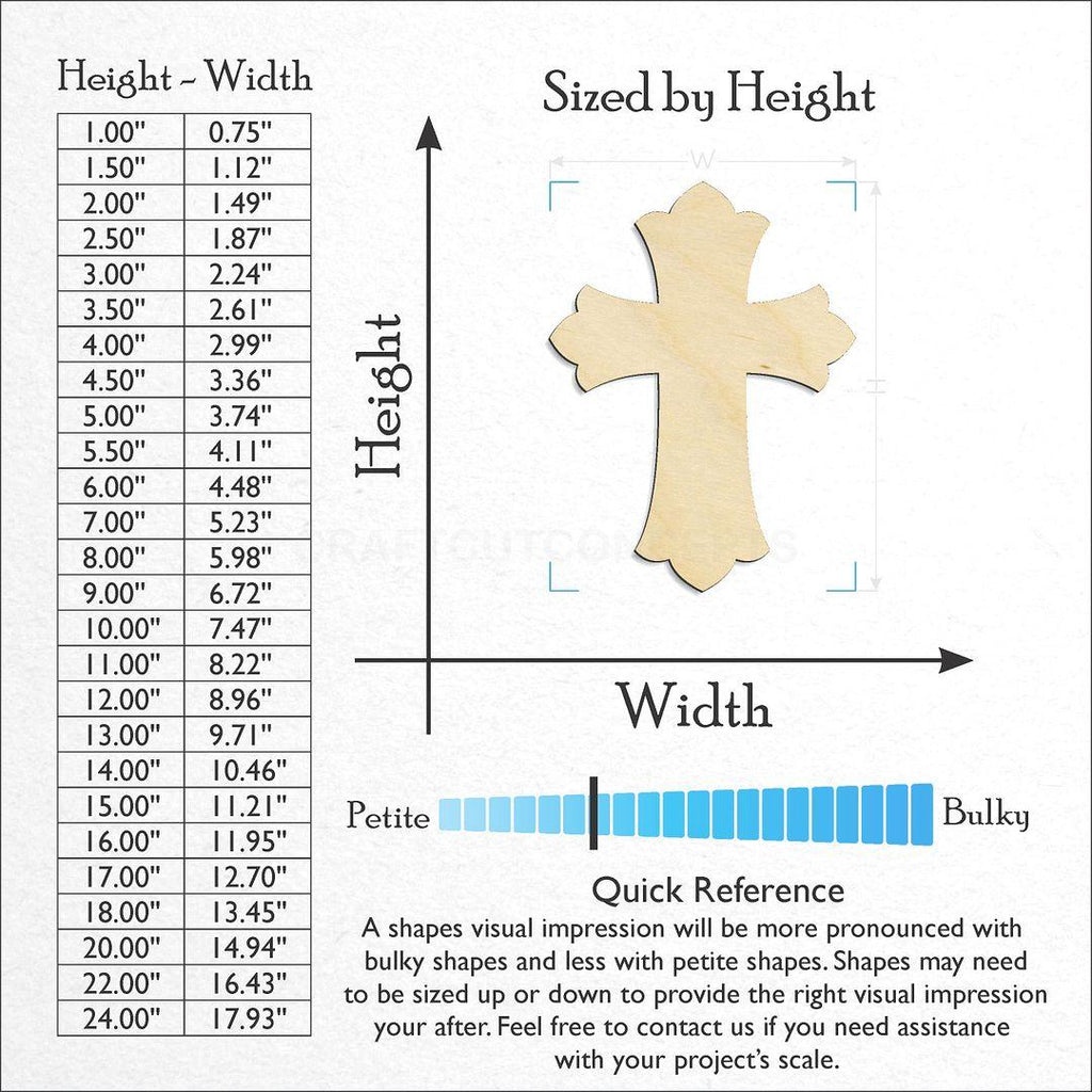 Sizes available for a laser cut Patonse Cross craft blank