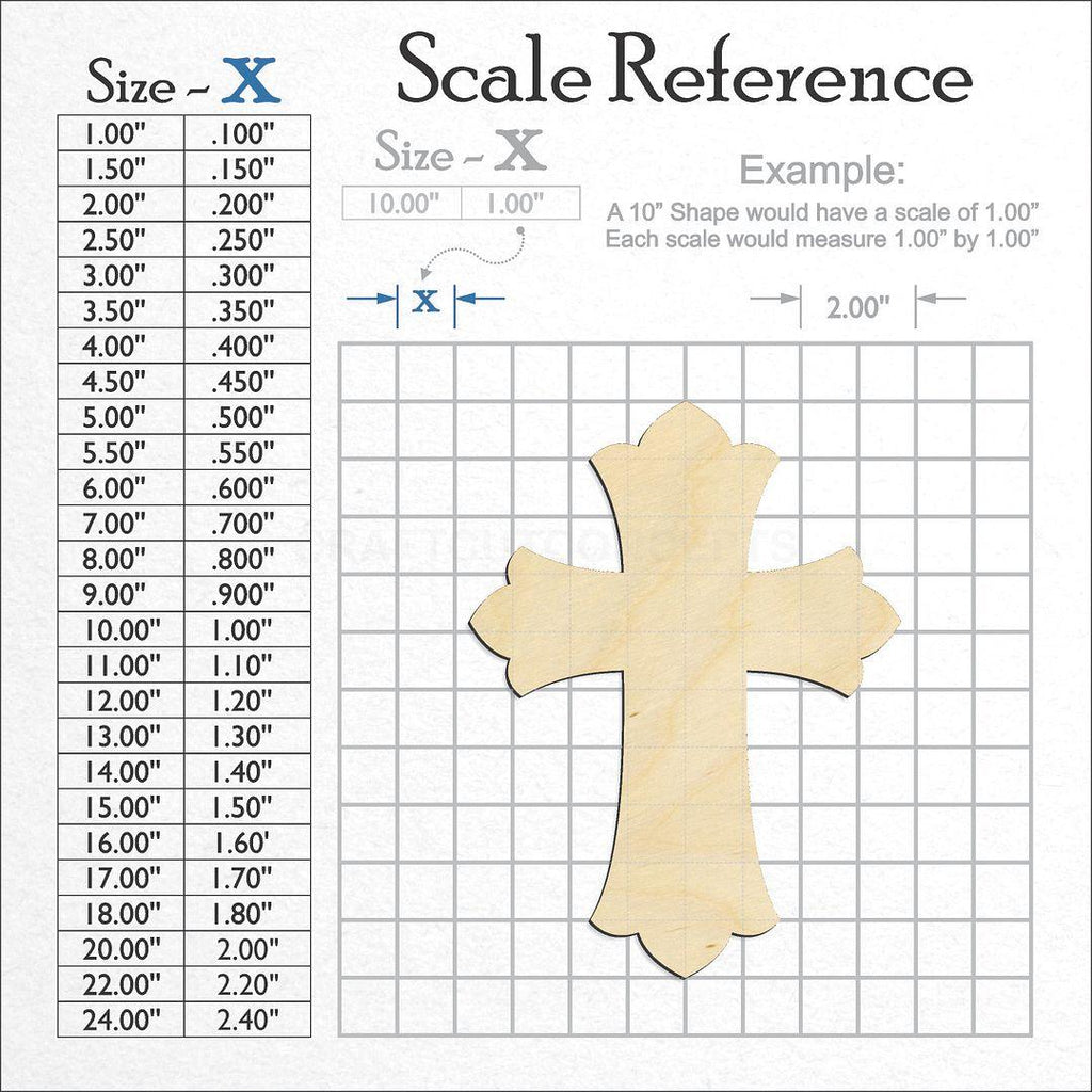 A scale and graph image showing a wood Patonse Cross craft blank