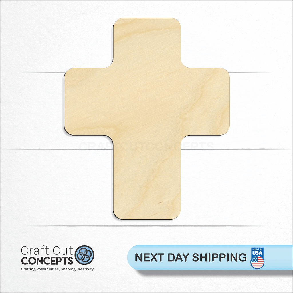 Craft Cut Concepts logo and next day shipping banner with an unfinished wood Short Cross craft shape and blank