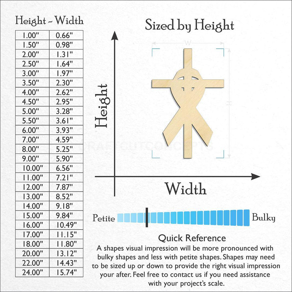 Sizes available for a laser cut Ribbon Cross craft blank