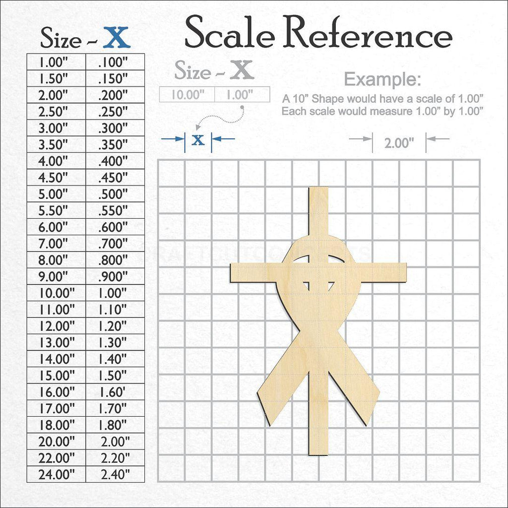 A scale and graph image showing a wood Ribbon Cross craft blank