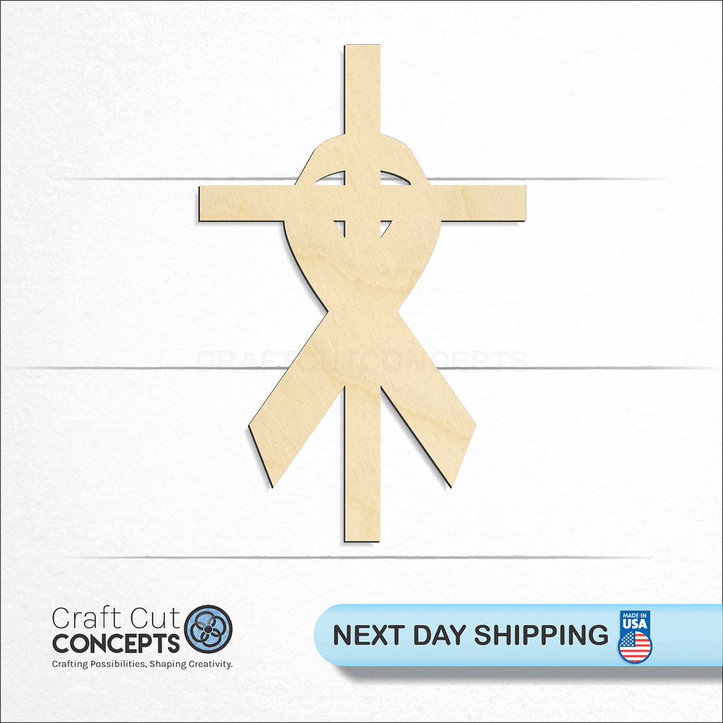 Craft Cut Concepts logo and next day shipping banner with an unfinished wood Ribbon Cross craft shape and blank