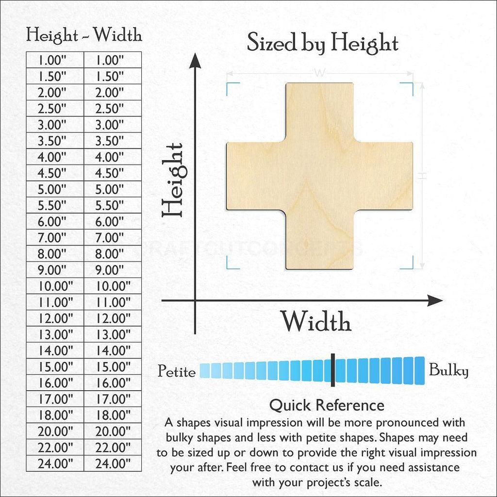 Sizes available for a laser cut Swiss Cross craft blank