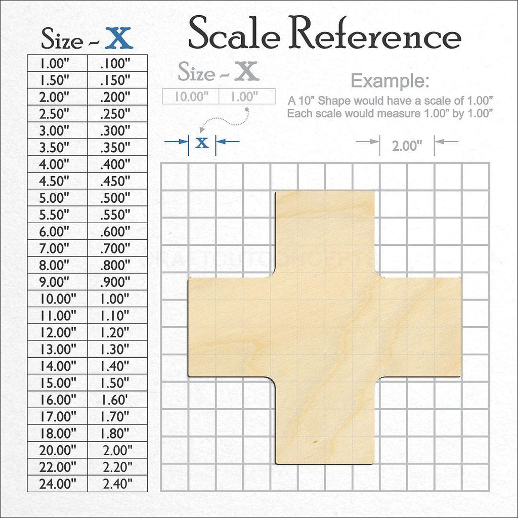 A scale and graph image showing a wood Swiss Cross craft blank