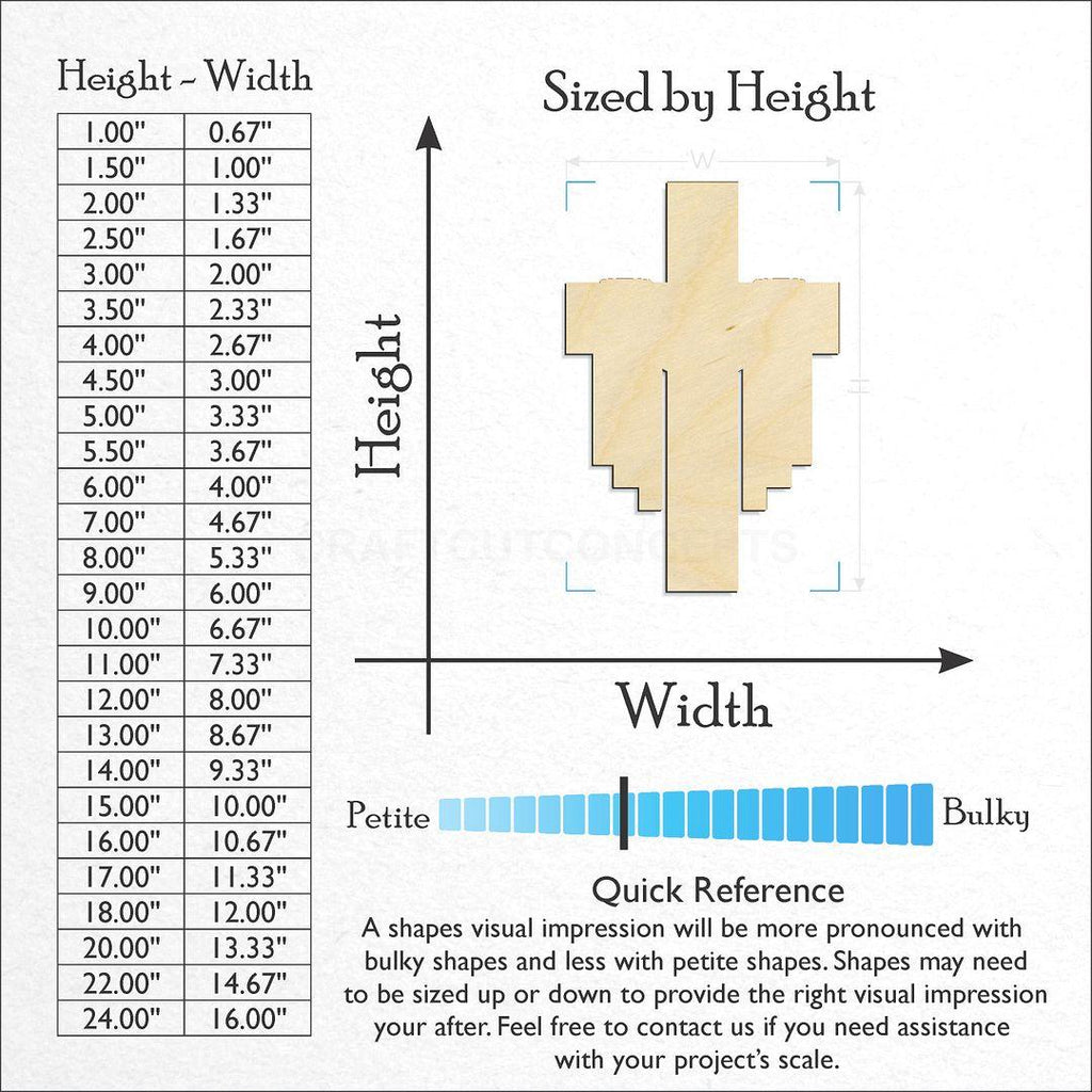 Sizes available for a laser cut Drapery Cross craft blank