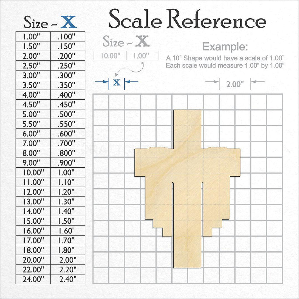 A scale and graph image showing a wood Drapery Cross craft blank