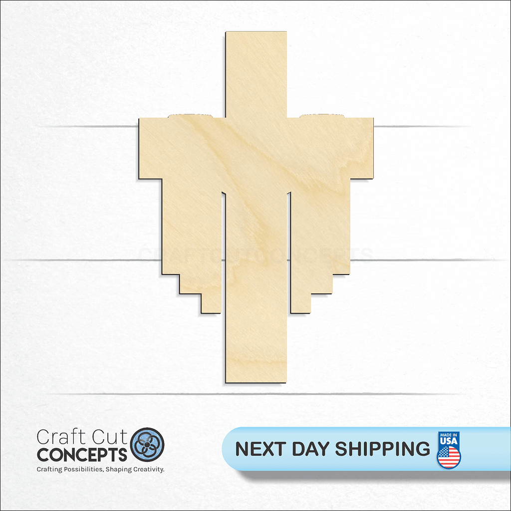 Craft Cut Concepts logo and next day shipping banner with an unfinished wood Drapery Cross craft shape and blank