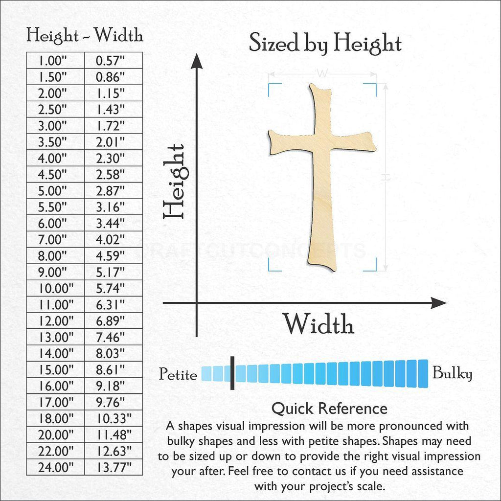 Sizes available for a laser cut Decorative Cross craft blank