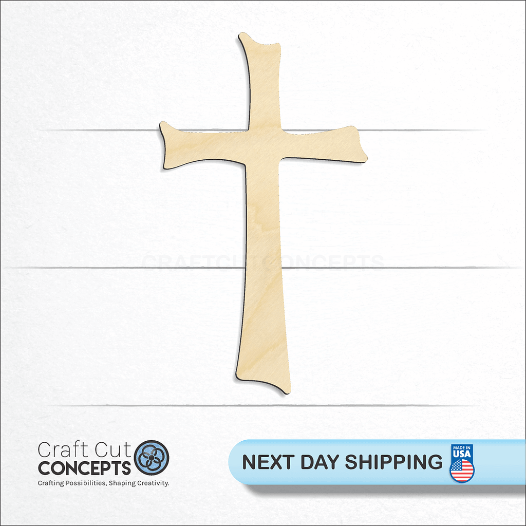 Craft Cut Concepts logo and next day shipping banner with an unfinished wood Decorative Cross craft shape and blank