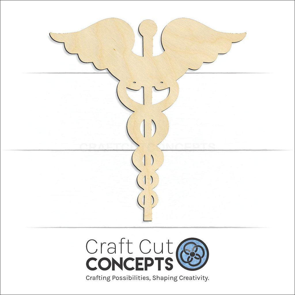 Craft Cut Concepts Logo under a wood Caduceus craft shape and blank