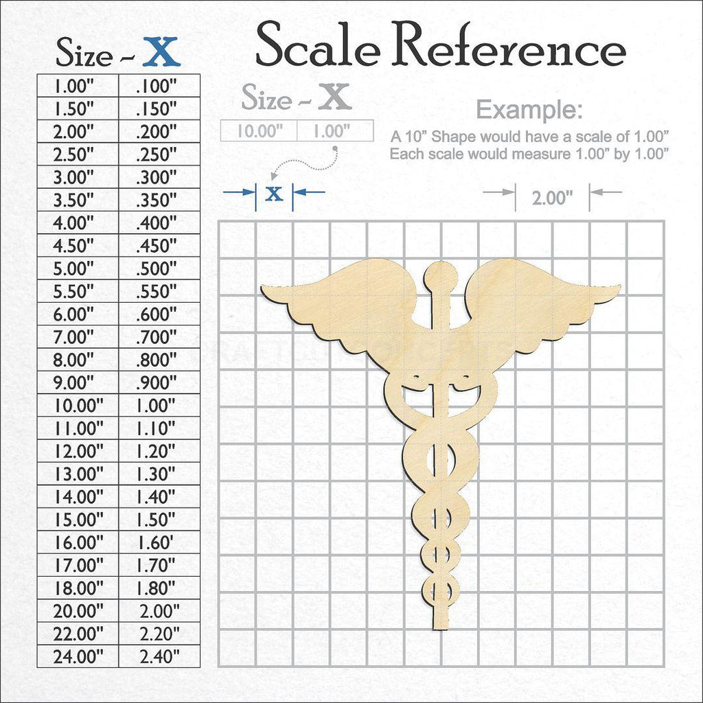 A scale and graph image showing a wood Caduceus craft blank